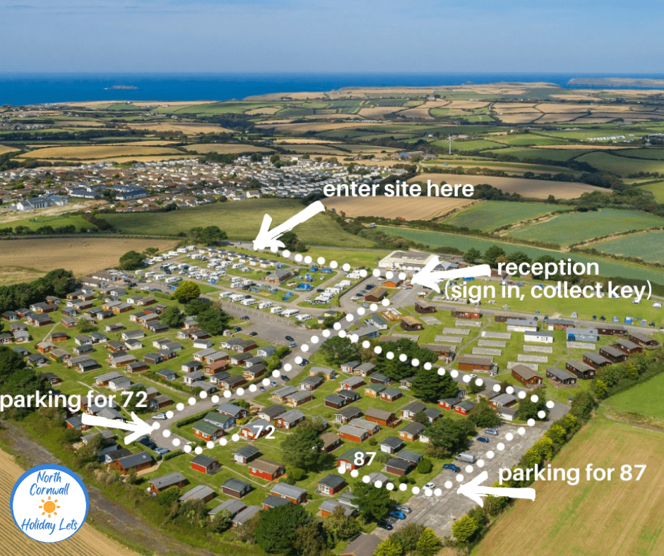 nb North Cornwall Holiday Lets Chalets 72 and Chalet 87 - map on arrival (logo'd)